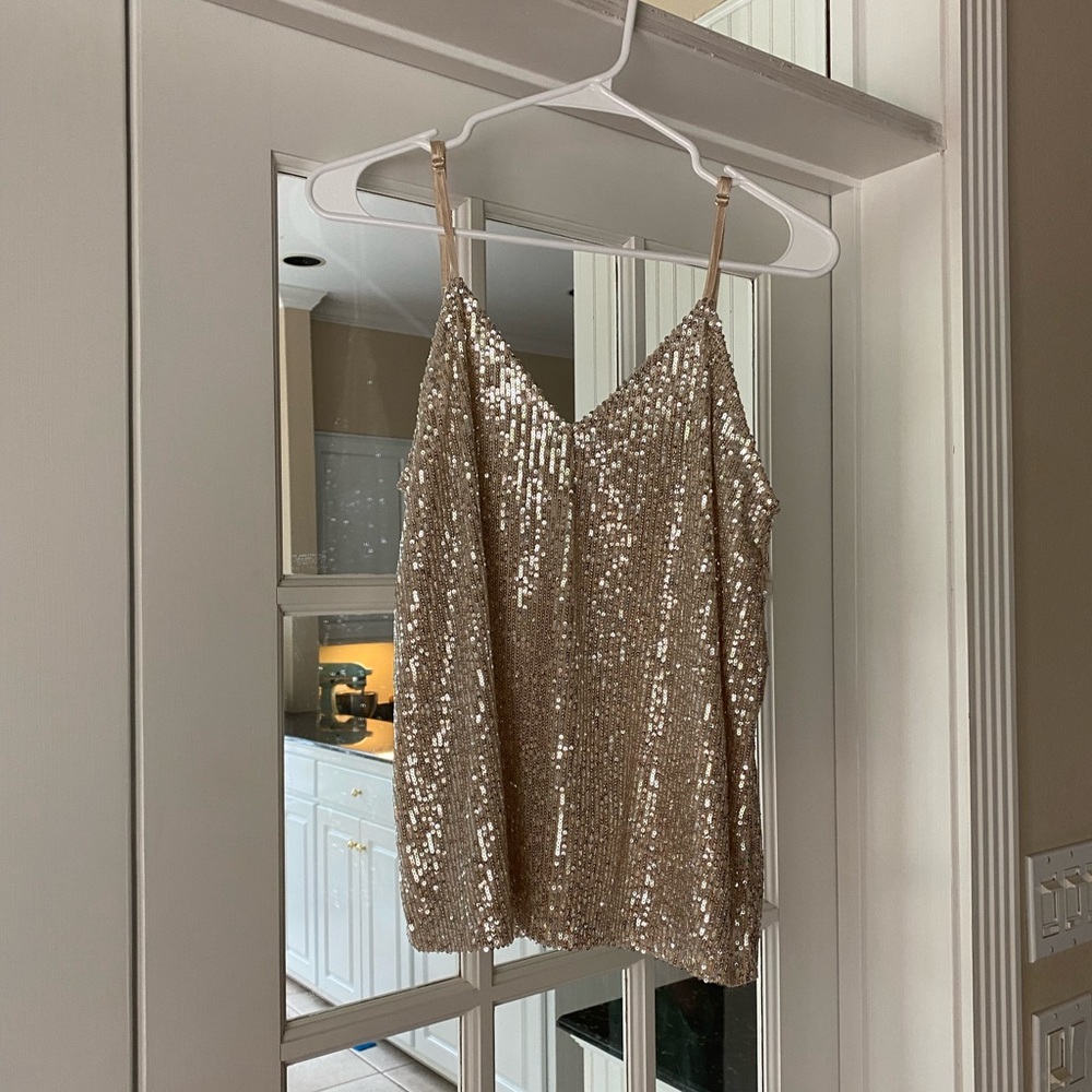 Cleo Champagne sequin tank top - M - Carly Jean Los Angeles